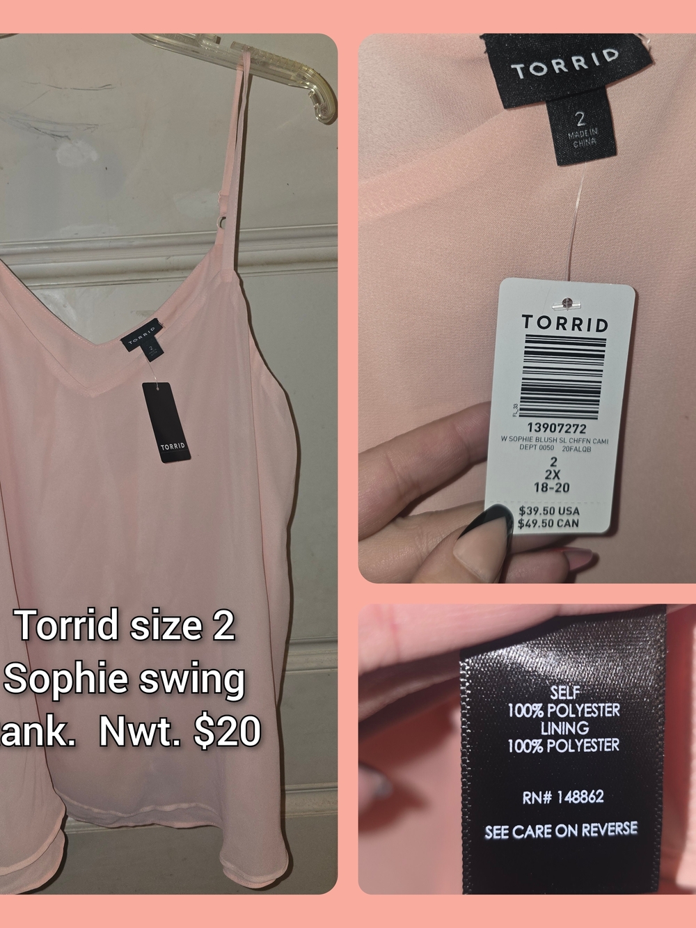 torrid Blush Pink Swing Camisole Tank